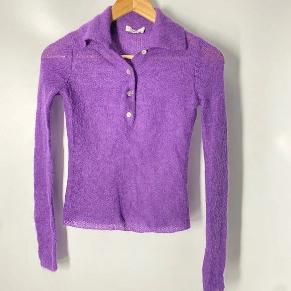Vince Brushed Mohair Polo Sweater in Violet Purple – Size XS - Picture 1 of 9